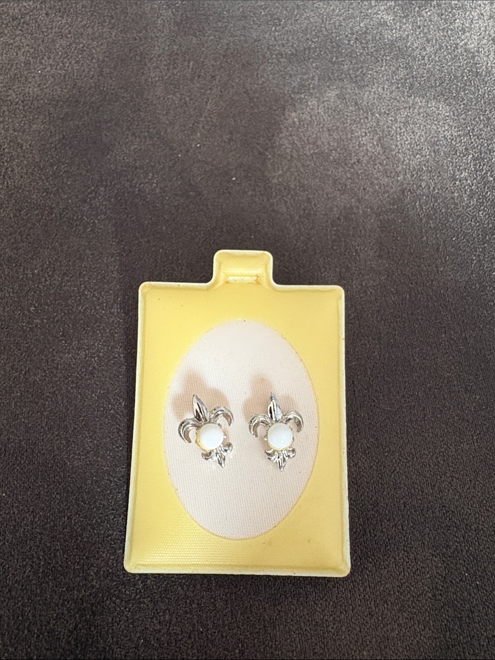 Silver tone Fleur-de-Lis Stud Earrings with White Center